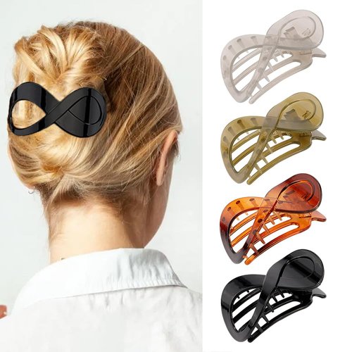 Ahoney 3.3" Flat Hair Clips for Women, 4Pcs Hair Lay Down Claw Clips for Thick/Thin Arcylic Hair Banana Clip French Hair Pin Hair Barrettes for Styling Hair Accessories for Women