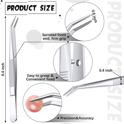 Stainless Steel Tweezers with Curved Serrated Tip Multipurpose Tweezers Sewing Machine Tweezers Forceps Tweezers for Craft, Silver (32)