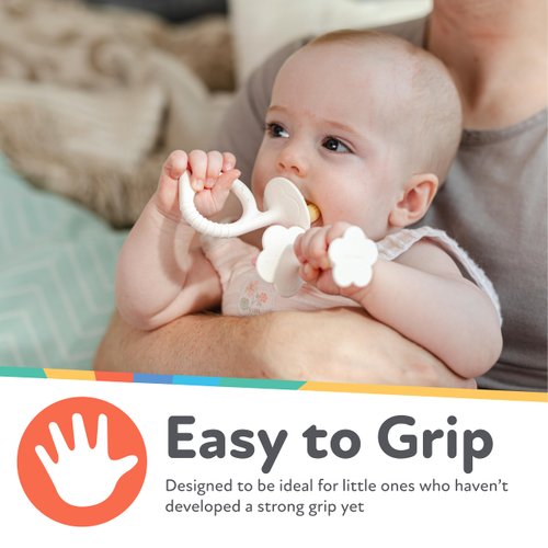 Nuby Silicone Fun Teethers - (2-Pack) Baby Teething Toy - Chick and Tuba Shapes - 3+ Months - Orange and Teal