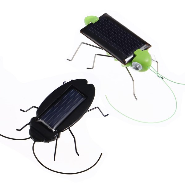 TOYANDONA 2Pcs Solar Powered Insect Toys, Educational Fake Roaches Cockroach Grasshopper Insect Moving Toys Teaching Bug Toys for Kids Birthday Gift, Christmas, Halloween, Party Favor