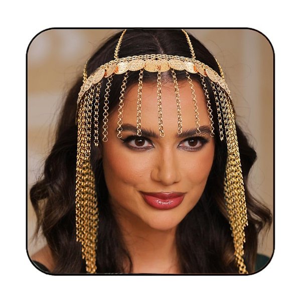 Aukmla Coins Head Chain Gold 1920s Sequin Headpiece Cap Festival Costume Headband Hair Chains for Women and Girls