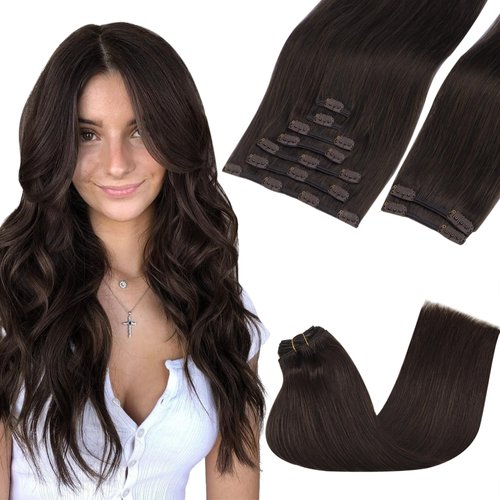 GOO GOO Clip in Hair Extensions Real Human Hair, 20inch 150g 9Pcs, 2A Light Brown, Remy Human Hair Extensions Clip ins for Women, Natural Human Hair