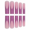 MISUD Press on Nails Extra Long Square Fake Nails Matte Glue on Nails Bling Glitter Acrylic Nails Squoval French Tip Artificial Nails Fuchsia Sparkly Sequins Stick on False Nails with Design 24 pcs