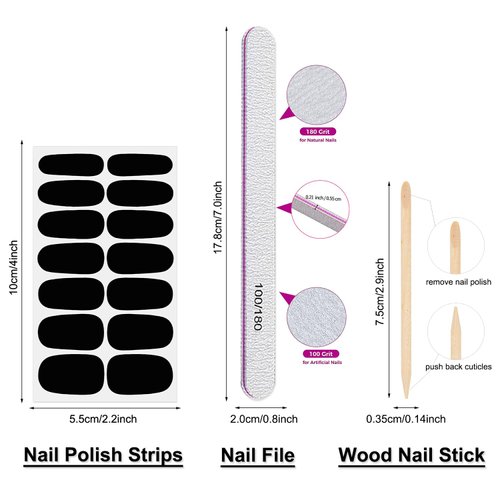 DANNEASY 8 Sheets Black Nail Wraps for Women Solid Color Nail Polish Stickers Stick on Nail Polish Strips Gel Nail Strips Self Adhesive Fingernail Sticker Nails with Nail File, Cuticle Stick