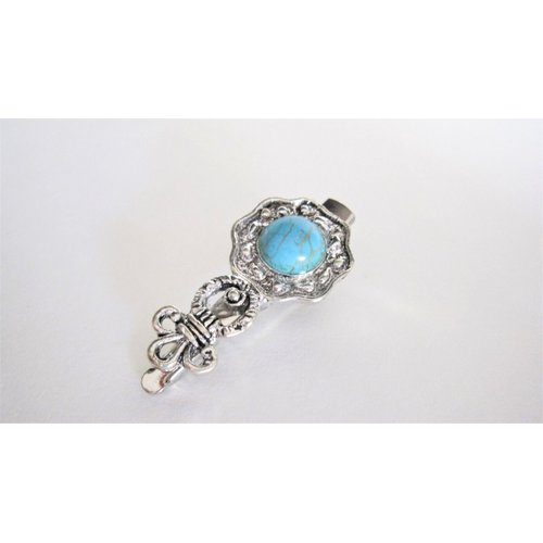 Generic Turquoise blue stone silver metal native alligator hair clip for thin fine hair