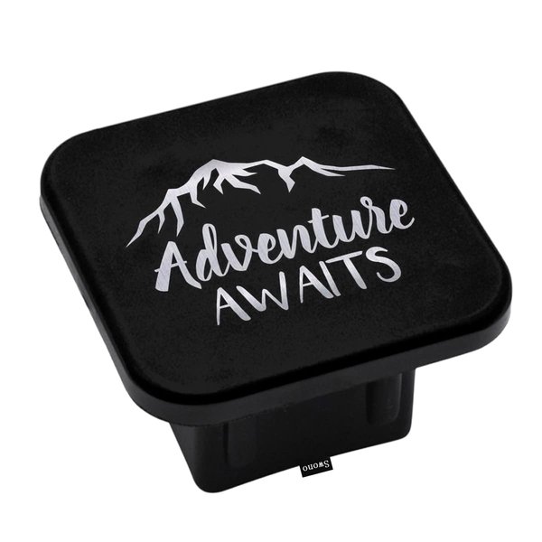 Swono Adventure Awaits Hitch Covers 2 Inch Inspiration Quote Adventure Mountains Rubber Receiver Tube Hitch Plug for Men, Square Hitch Box Cover Towing Hitch Plug Covers for Women