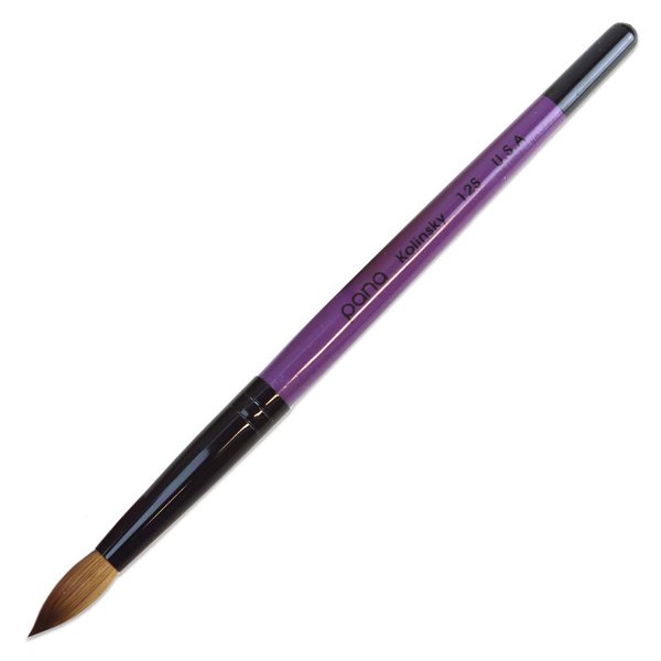 Pana Purple Coated Wooden Handle with Black Ferrule Pure Kolinsky Acrylic Nail Brush (Size 12)