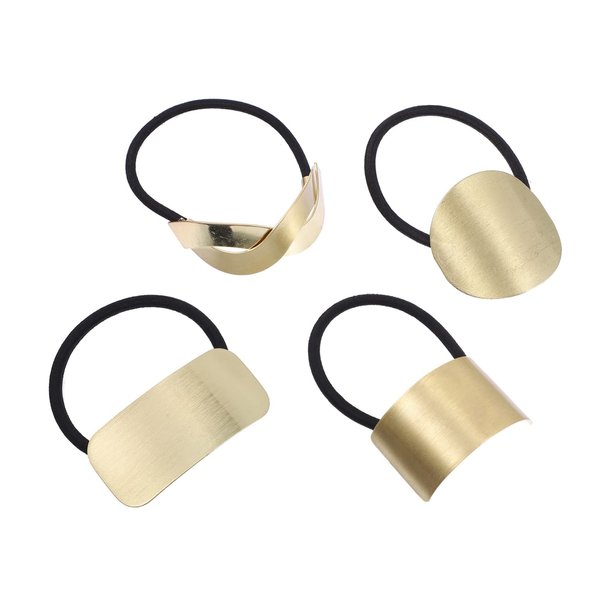 Beavorty 4pcs High Ponytail Hair Tie Zinc Alloy Ponytail Bands Punk Hair Rope Golden Ponytail Holder Decorative Ponytail Holder Rubber Hair Tie Elastic Cord Accessories Simple Girl