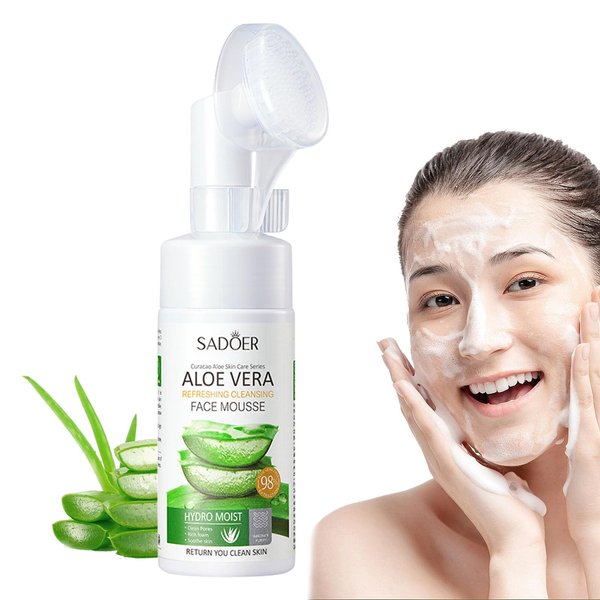 Rosarden Aloe Facial Cleanser, Gentle Face Cleanser, Foaming Face Wash With Silicone Brush, Hydrating Face Wash With Hyaluronic Acid, Aloe And Glycerin, Oil-Free Face Wash To Remove Dirt, Oil & Makeup