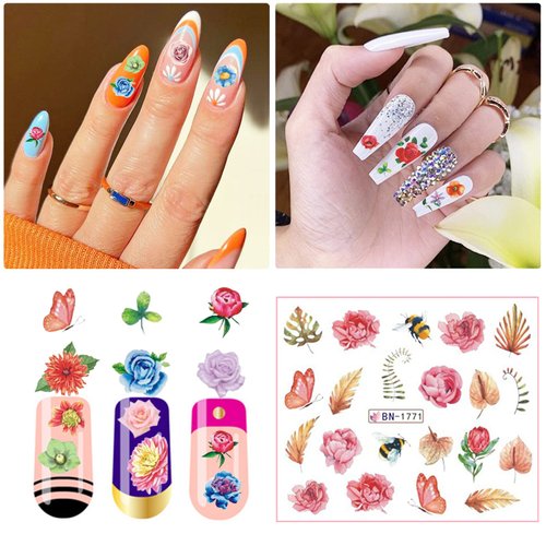 Nail Art Stickers, 12 Sheets Flower Water Transfer Nail Decals Fresh Nail Stickers with Assorted Patterns Blossom Floral DIY Nail Art Decoration