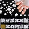 3D White Flower Nail Stickers Charm Decoration Decals 12 Grids Nail Flower Pearl Gold Caviar Beads Glitter Design Acrylic Nails Supplies Stickers for Women Floral Manicure Tips DIY Accessories Craft