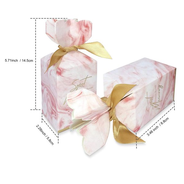 BAUMA AUTO 50Pcs Wedding Party Favor Boxes, Candy Boxes Paper DIY with Gold Ribbons for Wedding Bridal Shower Birthday Party(2.28X3.46X5.71inch, Pink and White) (Navy pink)