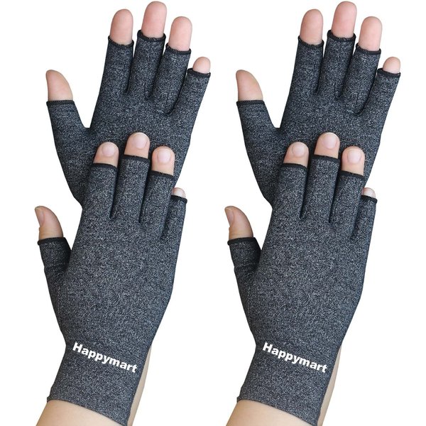 Happymart 2 Pairs Arthritis Gloves, Hand Compression Gloves for Rheumatoid, Pain Relief, Carpal Tunnel, Swelling, Joint Support, Driving Fingerless Gloves for Women Men (Black, Medium)