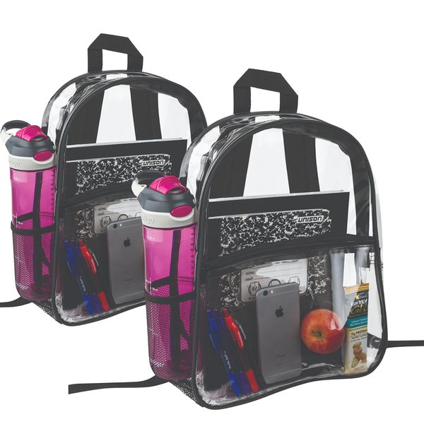 Bags for Less Clear Backpack - Security Approved - Straps & Front Accessory Pocket (Clear With Black Trim, 1)