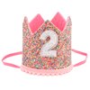 SuPoo 2nd Birthday Decorations for Girl Sprinkle 2nd Birthday Hat Headband Glitter Birthday Crown for Girls Princess Tiara with Elastic Band 2 Year Old Happy Birthday Party Cap Decorations Supplies