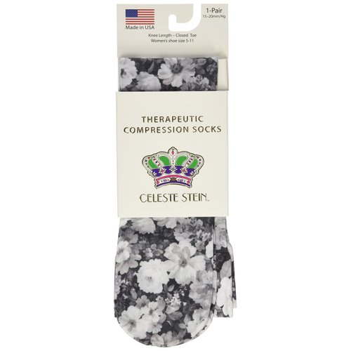 Celeste Stein Therapeutic Compression Socks, Noir Roses, 15-20 mmHg, Moderate, Ant Floral, 0.6 Ounces