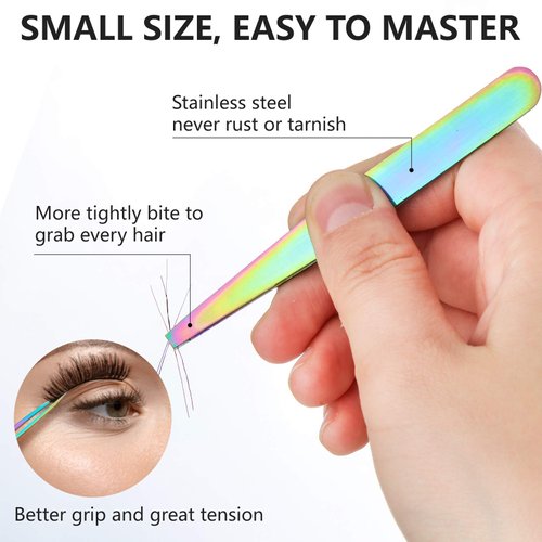 6 Pieces Eyebrow Tweezers Set for women with Curved Scissors Eyelash Brush Stainless Steel Brow Remover Tools Girls Facial Hair Plucking Daily Beauty Tool with Leather Storage Case (Rainbow Color)