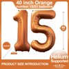 Number 15 Orange Balloons 40 Inch Giant Orange 15 Number Foil Helium Balloons for 15th Orange Birthday Party Supplies 51st Anniversary Events Decorations