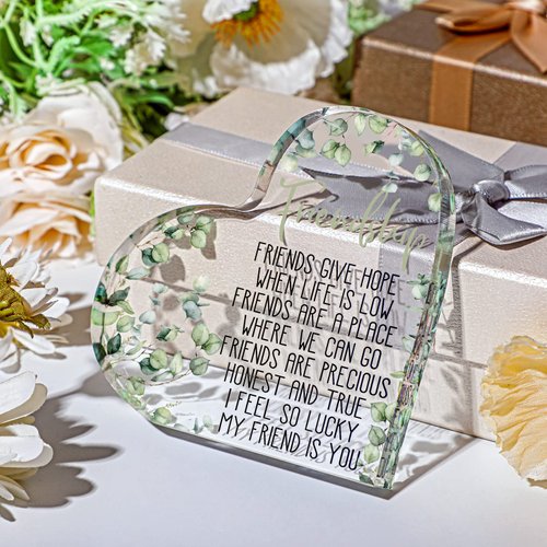 Gift for Friend Friendship Gifts for Women Friend Friendship Birthday Gifts for Women Cheer up Gift Acrylic Heart Keepsake and Paperweight for Home Office Table Shelf (Eucalyptus)