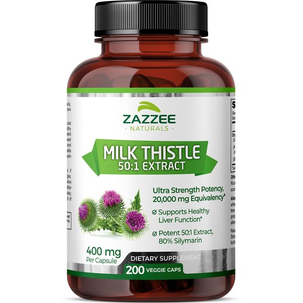 Zazzee Organic Milk Thistle 50:1 Extract, 20,000 mg Strength, 200 Vegan Capsules, 80% Silymarin Flavonoids, Over 6 Month Supply, Standardized and Concentrated 50X Extract, All-Natural and Non-GMO