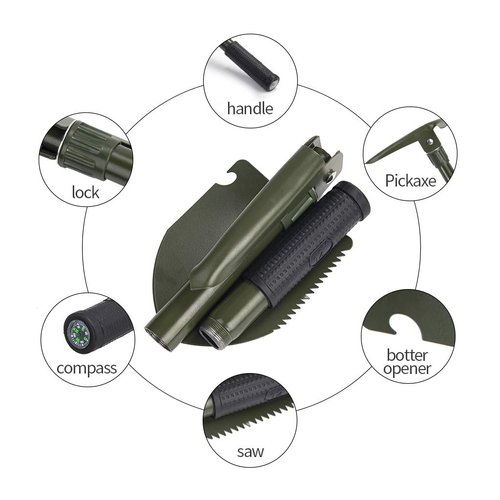 Jipemtra Gardening Folding Shovel Military Camping Shovel Survival Gear Entrenching Tool with Carrying Pouch Metal Handle for Camping Trekking Gardening Fishing Backpacking Snow (Green)