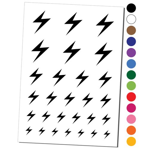 Lightning Bolt Thunderbolt Temporary Tattoo Water Resistant Fake Body Art Set Collection - Yellow (One Sheet)
