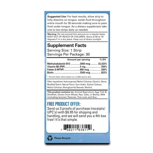 Essential Source Vitamin B12 Strips with B6 and Biotin, 2000 mcg - 30 Day Supply