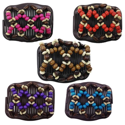 LOVEF 4 Pieces Beads Hair Combs Magic Elastic Hair Clips Stretchy Hair Comb Double Clips for Women Girls Hair Accessory