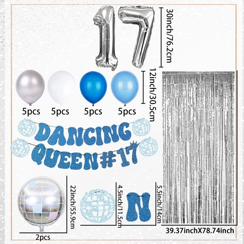 Roaring Good Time Blue Dancing Queen 17 Birthday Decoration Dancing Queen 17 Party Decorations Mamma Mia Disco Birthday Party Decors 70s Disco Decoration