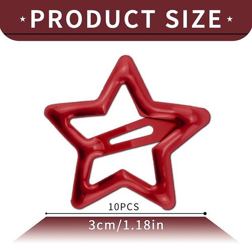 10PCS Star Snap Hair Clips Y2K Star Hair Clips Red Metal Hair Barrettes for Girls Women, Valentine's Day Cute Y2K 2000s Star Hairpins Headpieces Non-Slip Hair Accessories for Thin Thick Hair