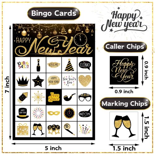 Funnlot New Year Eve Games 24 Players New Year Eve Bingo New Year Games for Kids New Year Bingo Game Cards for School New Years Eve Kids Activities New Years Party Supplies