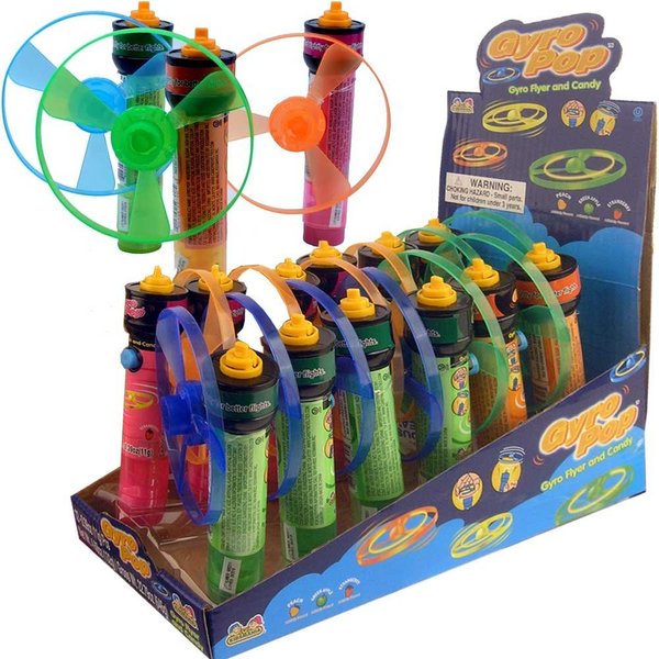 Kidsmania Gyro Flyers with Candy Pop, Peach/Green Apple/Strawberry, 12 Count