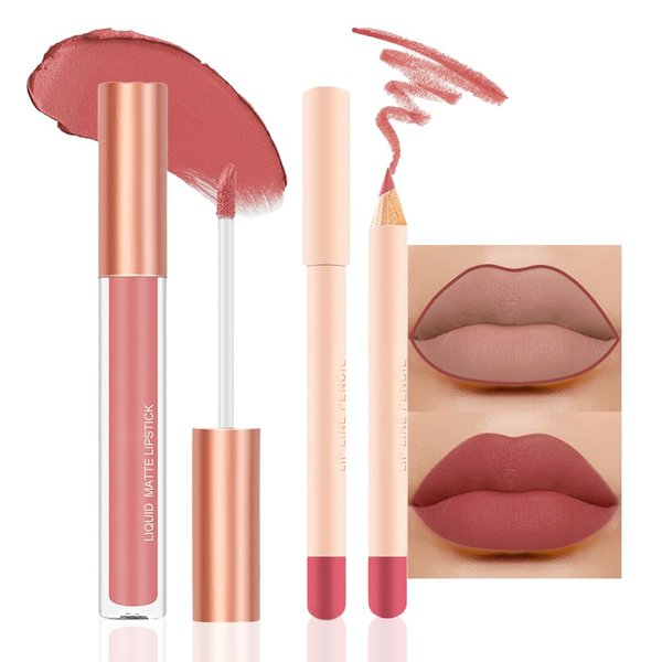 BINGBRUSH Colors Liquid Matte Lipstick and Lipliner Pack Set, Lip Tint Long Lasting 24 Hour Waterproof Velvet Nonstick Cup Lipgloss Lip Stain Pigmented Lip Makeup Gift Sets (1Pc 07#)