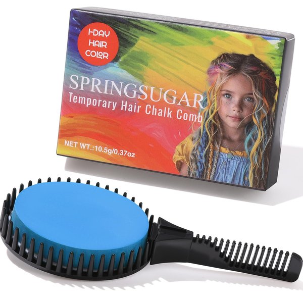 SPRINGSUGAR Blue Temporary Hair Chalk Comb, Washable Hair Color Dye for Girls Kids Adults Birthday Halloween Christmas Cosplay Festivals Hair DIY Party