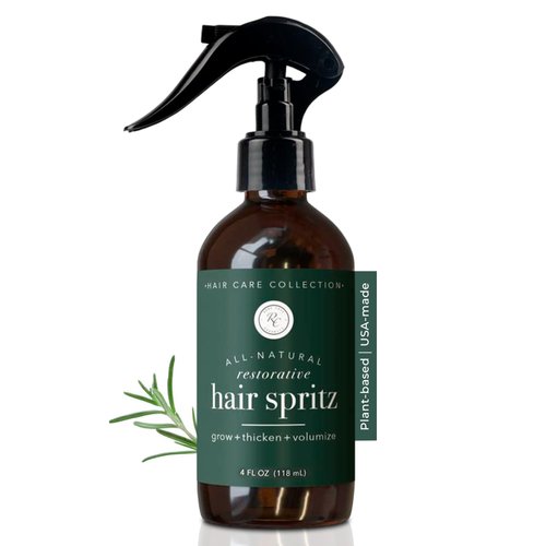 Rowe Casa Organics Natural Restorative Hair Spritz with Witch Hazel & Therapeutic Essential Oils, Hand-Crafted Hair Volumizer, Thickener, & Growth Booster, 4 Fl. Oz.