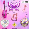 Singer Balloons 16Pcs Butterfly Music Note Guitar Disco Foil Balloons for Birthday Disco Party Singer Fans Party Decoration Supplies
