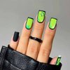 Foccna Comic Press on Nails Medium, Acrylic Fake Nails Square Cartoon False Nails Green,Artificial Nails for Women and Girls- 24 pcs