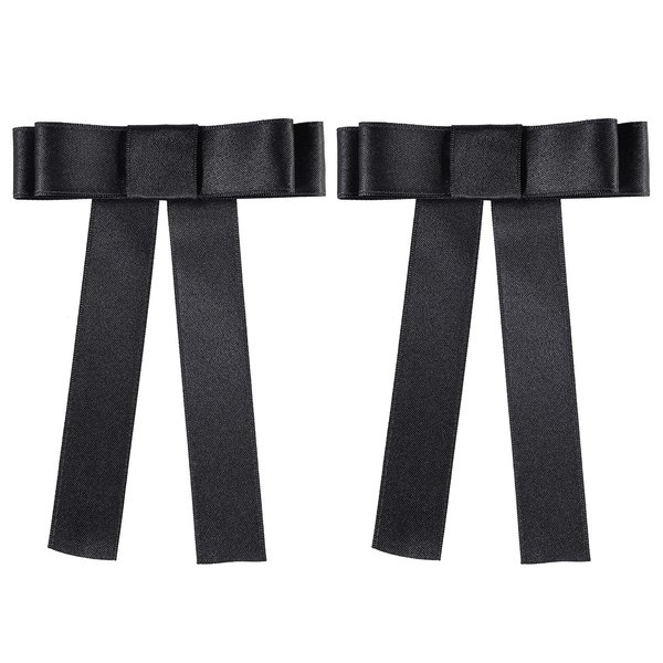 2Pcs Silky Satin Hair Bows Hair Clip Black Ribbon Ponytail Holder Bow Tie for Women Hair Decor Accessories Metal Alligator Hairpins for Girls Toddlers Teens Kids