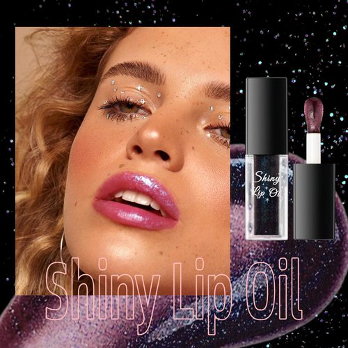 Easilydays Black Color Changing Lip Oil, Magic Shimmer Tinted Lip Gloss Plumping Glitter Big Brush Ph Changing Lip Oil, Longlasting Nourishing Lip Glow Oil Non-Sticky Lip Balm for Lip Care&Dry Lips
