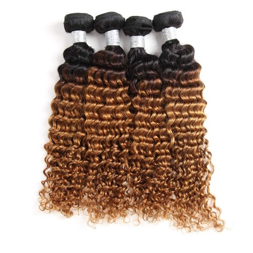 Ombre Body Wave Human Hair 4 Bundles Deep Wave Human Hair Weave 1B/30 Human Hair Extensions (18 18 18 18, T1B/30)