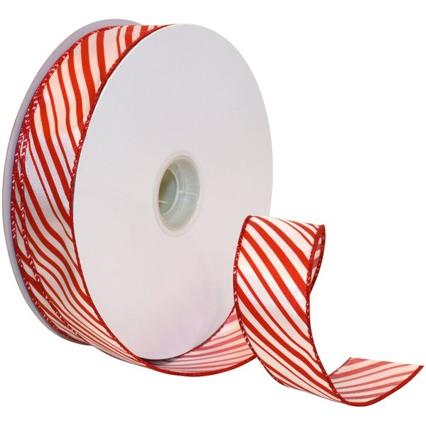 Morex Ribbon Peppermint Stripe Wired Ribbon, 1-1/2-Inch by 50-Yard Spool, Red/White