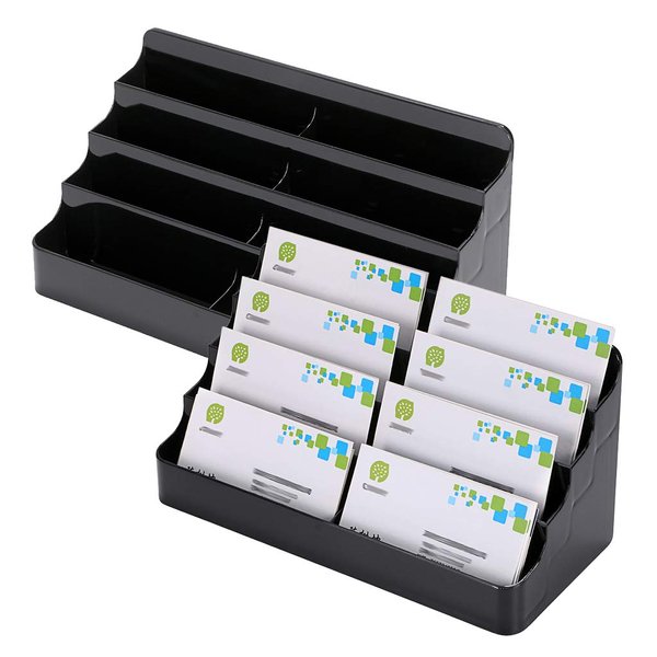 Hipiwe Business Card Holder for Desk- 8 Pocket Acrylic Business Card Display Stand Office Desktop Name Card Organizer,Fits 480Pcs Business Cards (Black ,2 Pack)