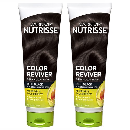 Garnier Hair Color Nutrisse Color Reviver 5 MIN Color Mask, Rich Black for Color Treated Hair to Nourish & Adds Richness (For Black Hair), 4.2 Fl Oz, 2 Count (Packaging May Vary)