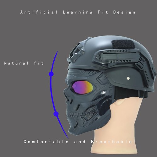 Skull Face Mask Full Face, Motorcycle Mask, Airsoft Mask, Tactical Mask, Paintball Mask for Men Women (Colourful Lenses)