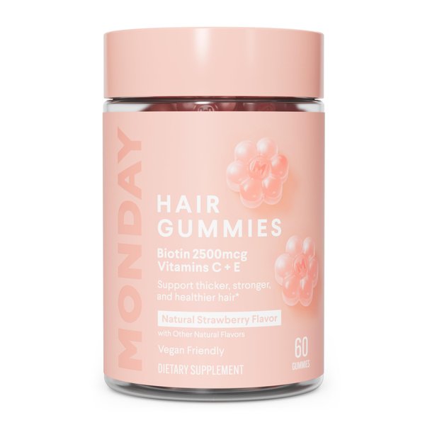 MONDAY HAIRCARE Hair Gummies with 2500 mcg Biotin, Vitamin C & Vitiman E for Thicker, Stronger and Healthier Hair 60ct