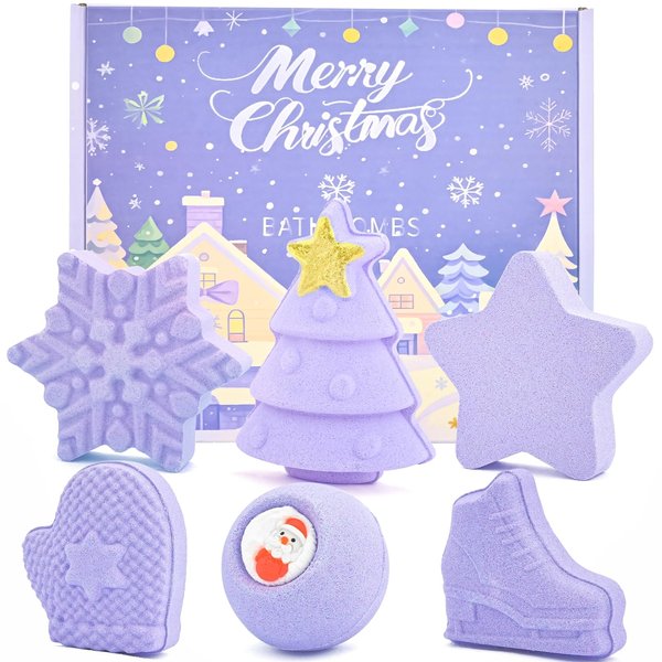 Christmas Bath Bombs - 6 Pack Handmade Bath Bombs Set - Natural Organic Shower Bombs Bubble Bath - Christmas Gifts for Boys and Girls - Stocking Stuffers Christmas Box for Kids Women Girlfriend