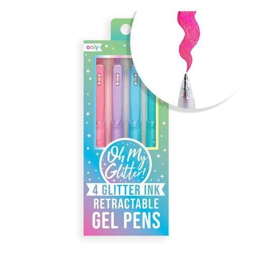 Ooly Oh My Glitter Gel Pens - Set of 4 Cute School and Art Supplies for Girls, Planner Pen with Comfort Grip, Ideal Retractable Glitter Pens for Decorations & Office Use, Back to School