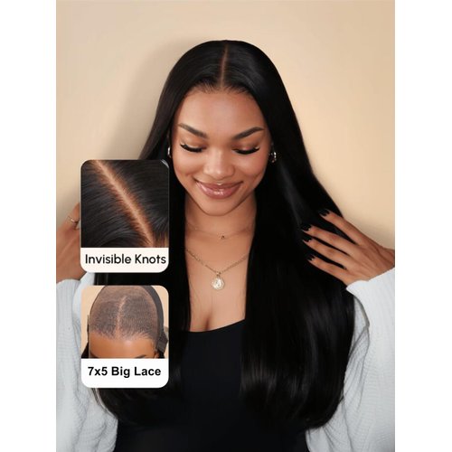 UNICE Silk Straight Bye Bye Knots Glueless Wig Bleached Invisible Knots 7x5 Lace Front Wigs Human Hair Pre Everything Wig Pre Plucked Pre Cut lace Natural Hairline 150% Density 18 inch