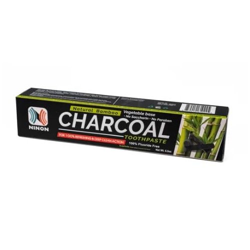 Ninon Charcoal Toothpaste (6.5oz) 1 Pack- 100% Fluoride Free - No Saccharin - No Paraben - Vegetable Base