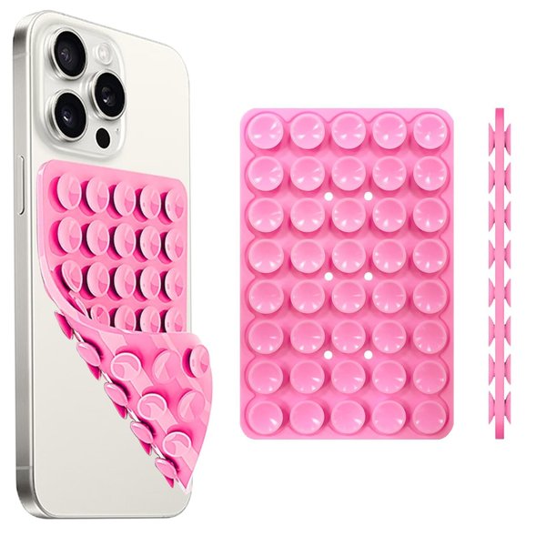 Yojaro Silicone Suction Cup Phone Case Mount Double Sided, Phone Accessories Hands-Free Strong Grip Holder for Selfies and Videos, Silicon Phone Stand for iPhone and Android Pink